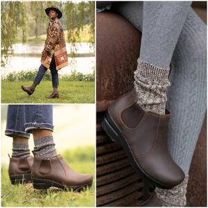 Brown Dansko FRANKIE Pro Clog Boots Chelsea Booties Elastic Side Ankle Boho 38